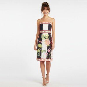 J.Crew Strapless A-Line Dress Cotton Tropical Pineapple Floral Y2K White Black